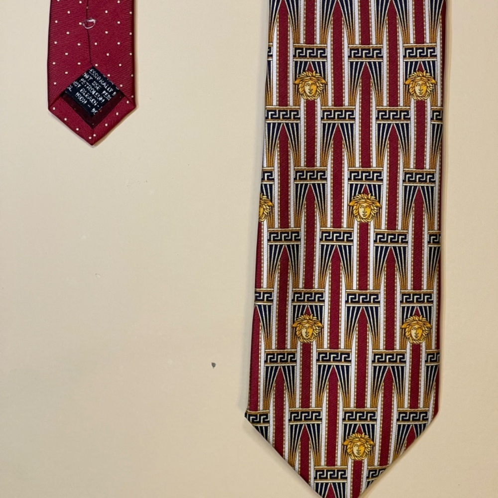 Versace Silk Tie Red And Gold Patterned Tie